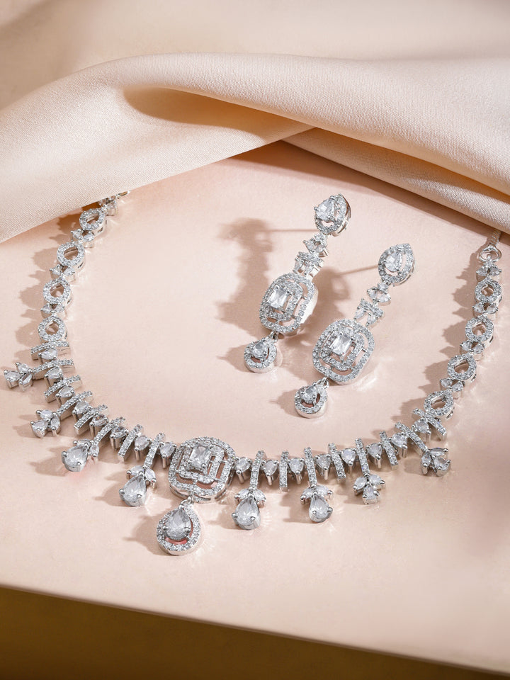 White American Diamond Zirconia Studded Necklace Set