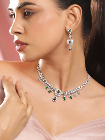 Green Drops American Diamond Zirconia Necklace Set