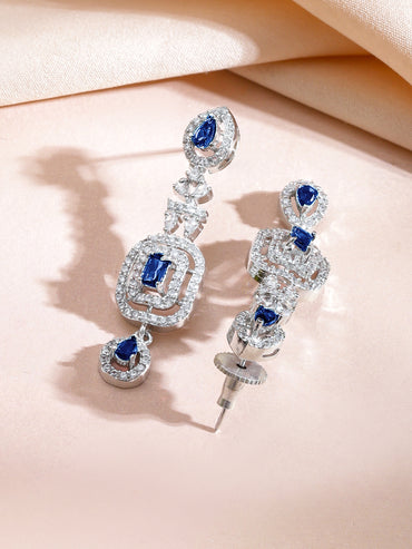 American Diamond Zirconia Blue Teardrop Necklace Set