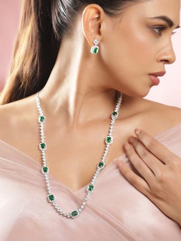 Emerald Studded American Diamond Zirconia Necklace Set