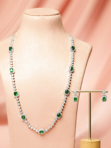 Emerald Studded American Diamond Zirconia Necklace Set