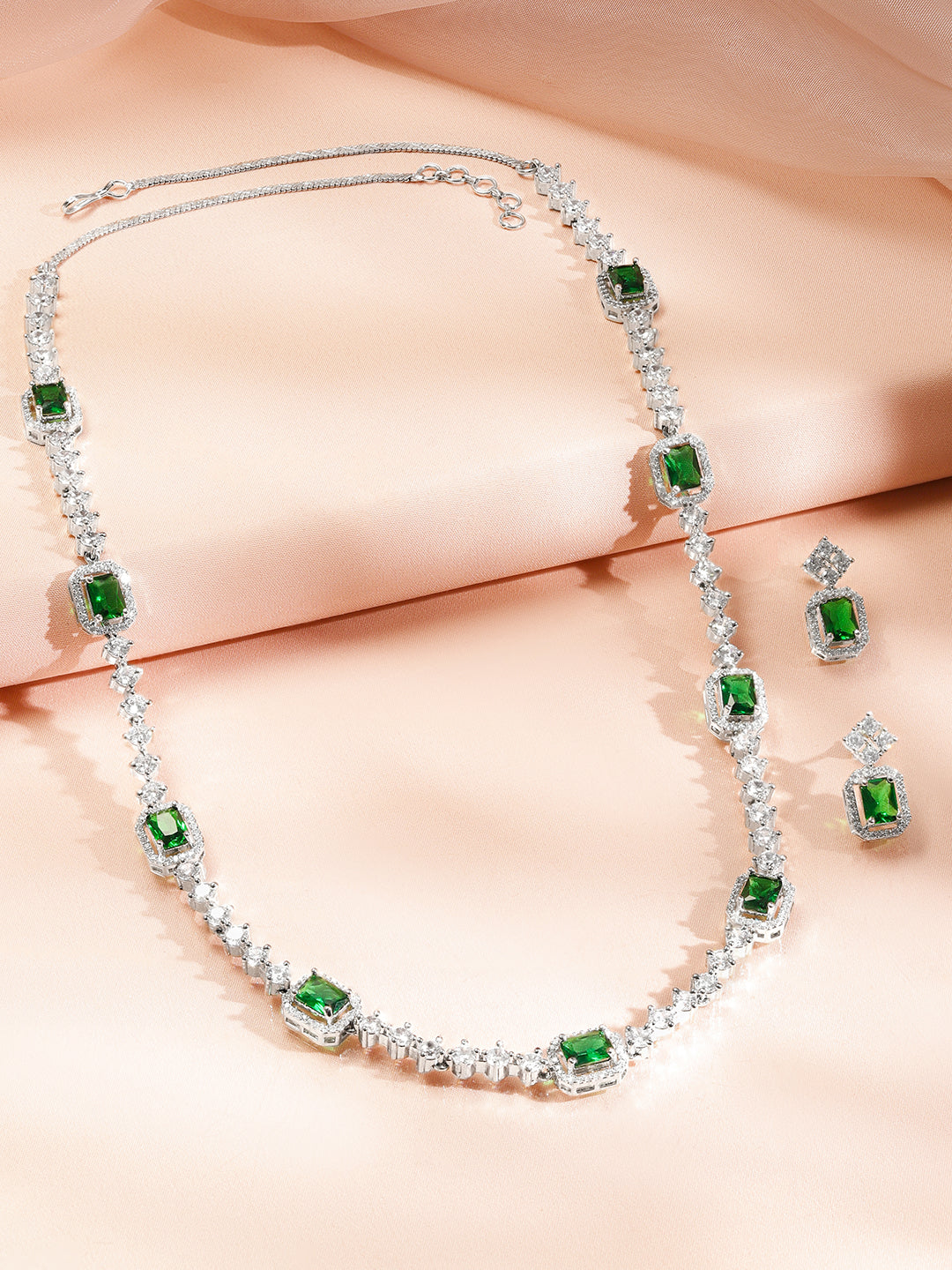 Emerald Studded American Diamond Zirconia Necklace Set
