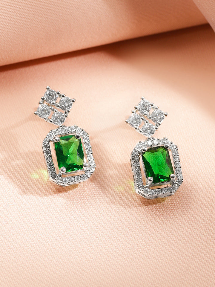 Emerald Studded American Diamond Zirconia Necklace Set