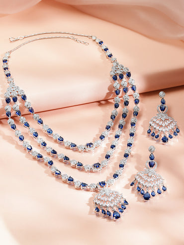 Blue Studded Triple Layered Necklace Set