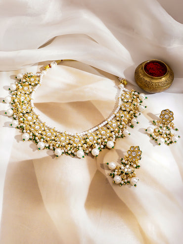 Kundan Grace in Emerald Bloom Necklace Set