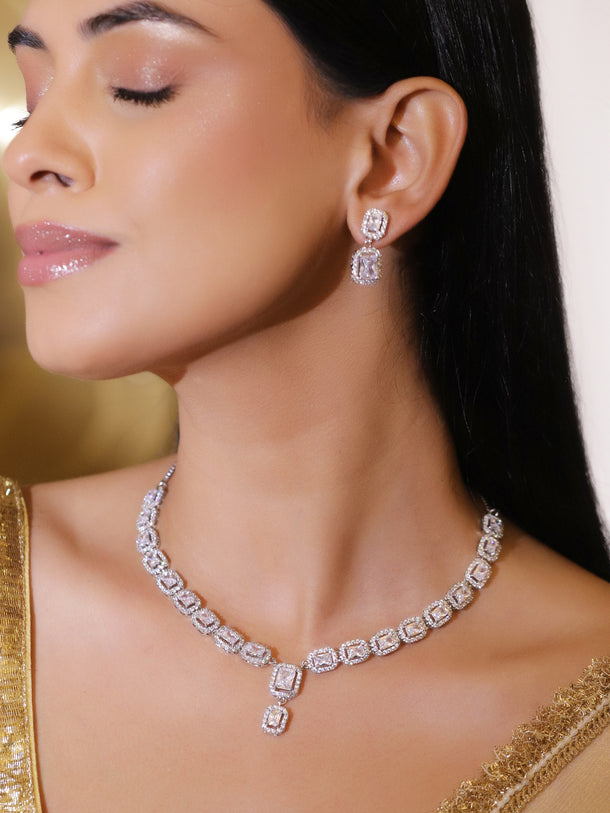American Diamond Zircon White necklace Set