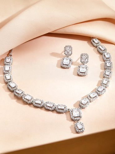 American Diamond Zircon White necklace Set