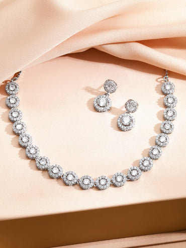 White American Diamond Zirconia Necklace Set