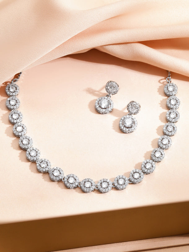 White American Diamond Zirconia Necklace Set