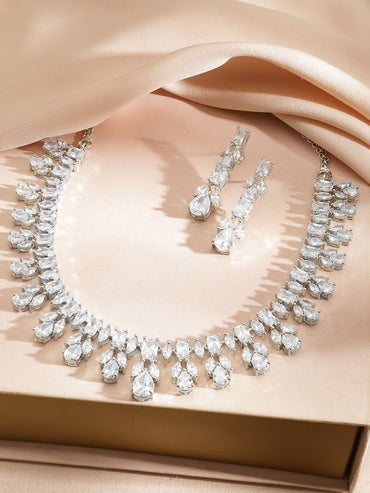 White Crystal Studded Necklace Set