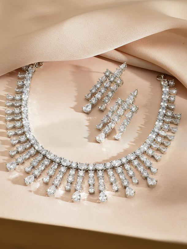 Crystal Studded White Necklace Set