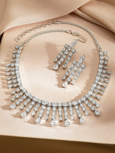 Crystal Studded White Necklace Set