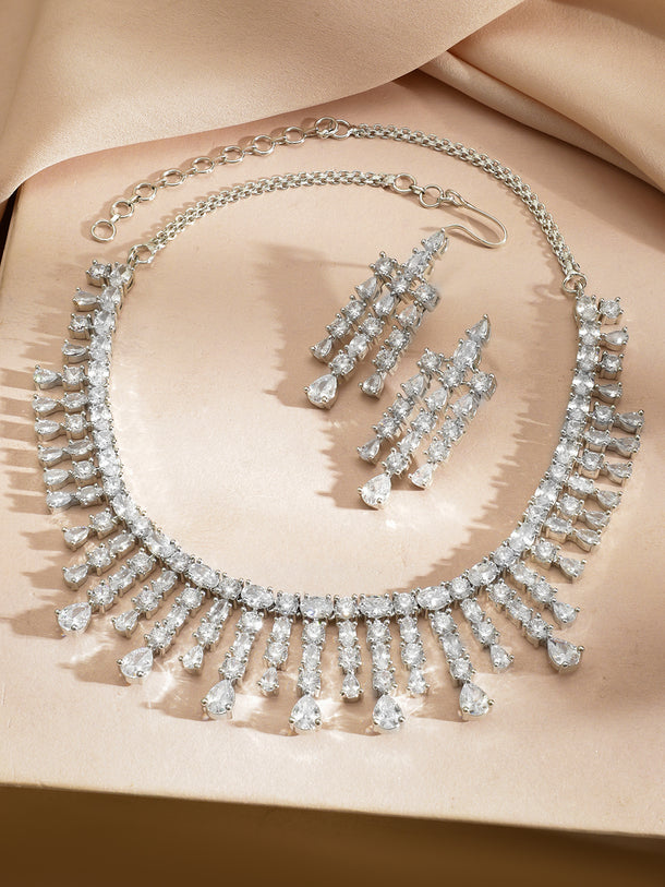 Crystal Studded White Necklace Set