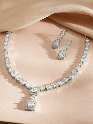 White American Diamond Zirconia Necklace Set