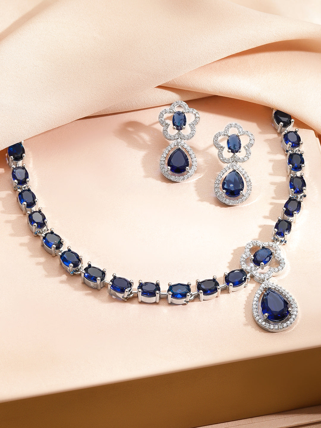 Blue Sapphire American Diamond Zirconia necklace Set