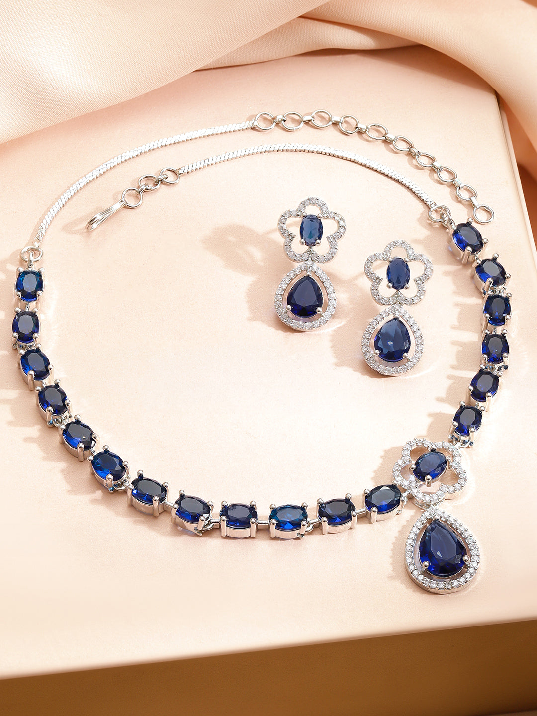 Blue Sapphire American Diamond Zirconia necklace Set