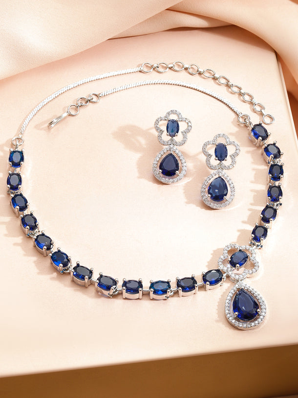 Blue Sapphire American Diamond Zirconia necklace Set