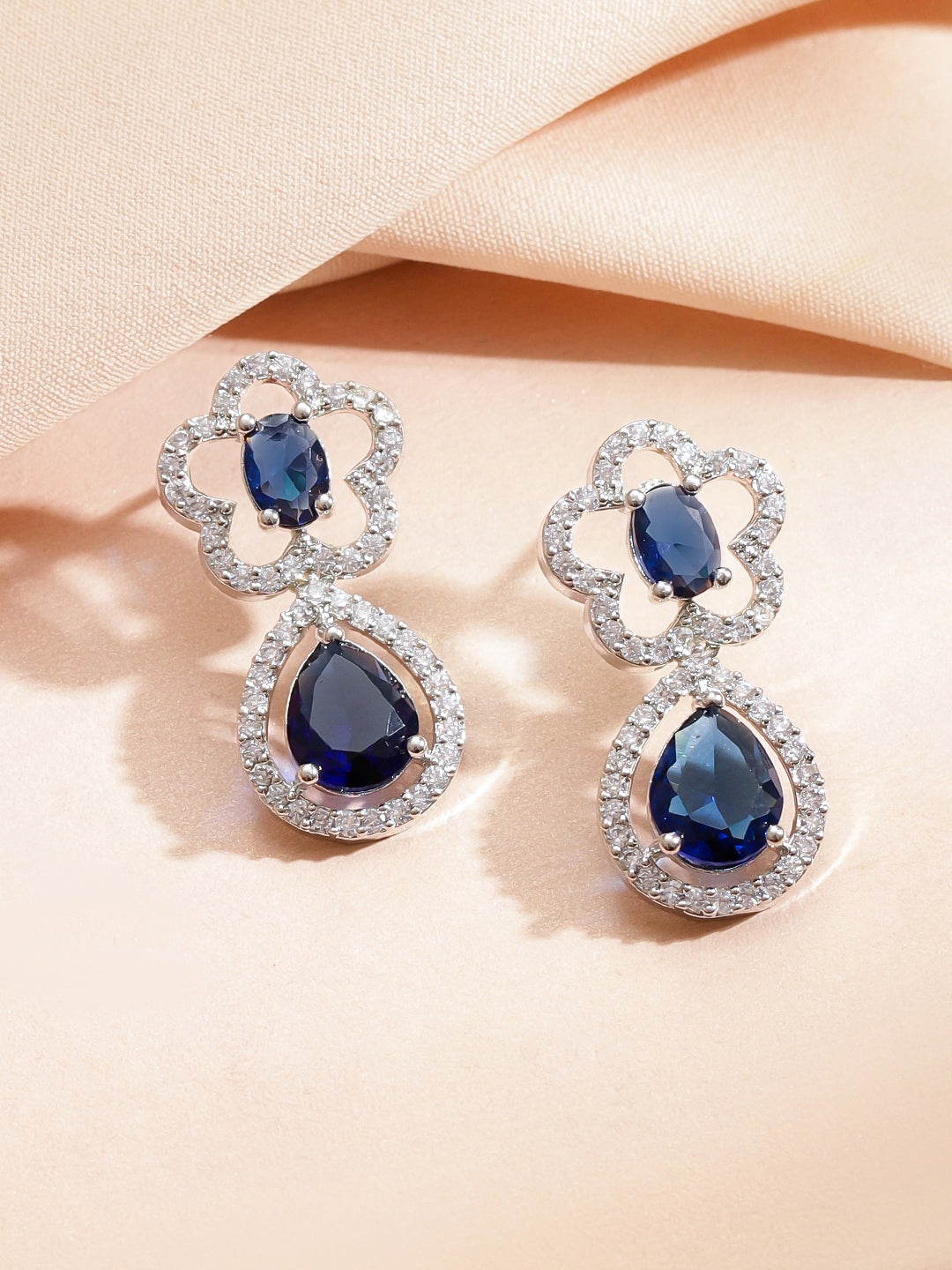 Blue Sapphire American Diamond Zirconia necklace Set