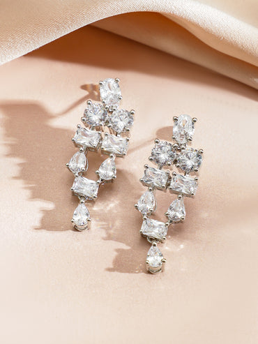 White Crystal-Studded Cascading Necklace Set