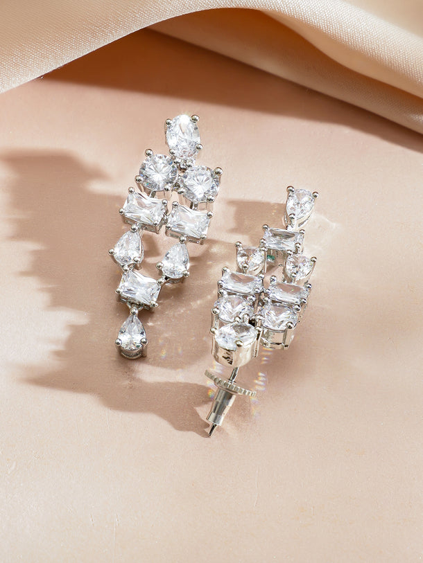 White Crystal-Studded Cascading Necklace Set