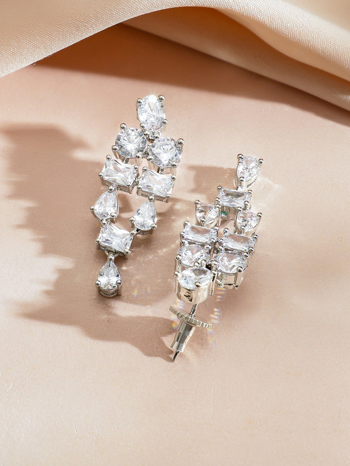 White Crystal-Studded Cascading Necklace Set