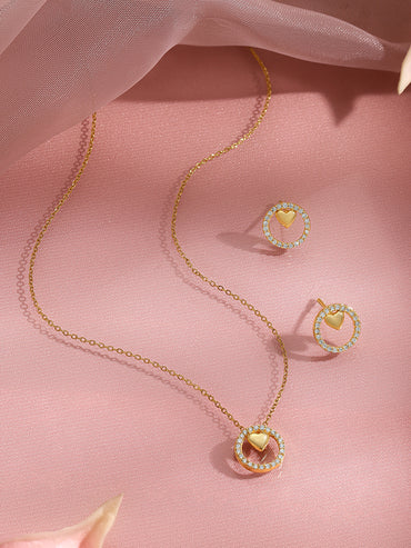 American Diamond Zirconia Heart Charm Pendant Set