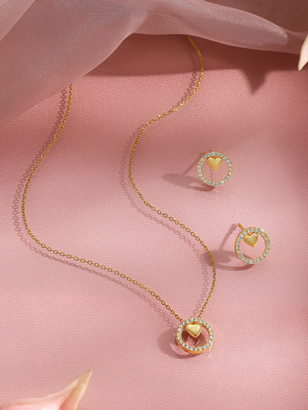 American Diamond Zirconia Heart Charm Pendant Set