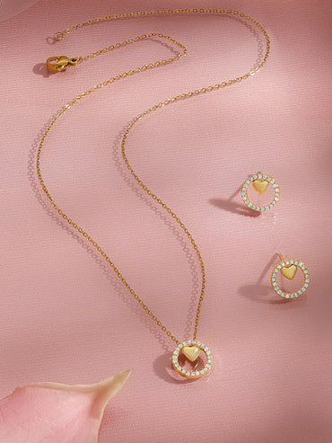 American Diamond Zirconia Heart Charm Pendant Set