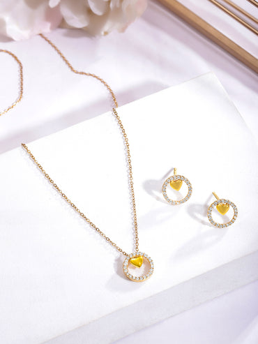 American Diamond Zirconia Heart Charm Pendant Set