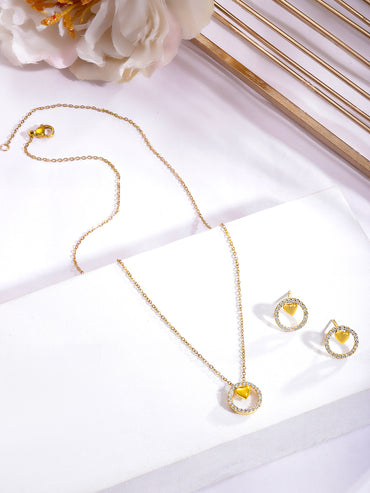 American Diamond Zirconia Heart Charm Pendant Set