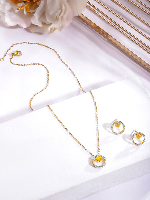 American Diamond Zirconia Heart Charm Pendant Set