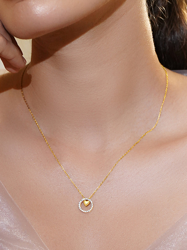 American Diamond Zirconia Heart Charm Pendant Set