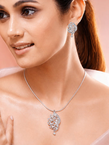 Rhodium Plated Amercan Diamon Zirconia Pendant Set