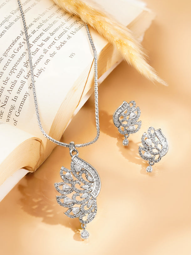 Rhodium Plated Amercan Diamon Zirconia Pendant Set