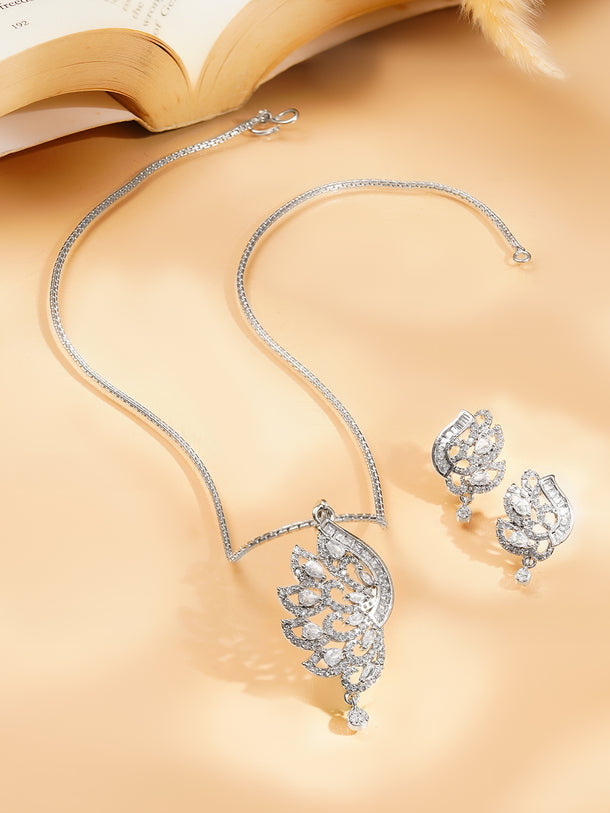 Rhodium Plated Amercan Diamon Zirconia Pendant Set