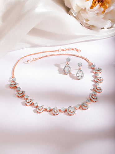 Rose Gold Plated Cubic Zirconia Teardrop Choker Necklace Set
