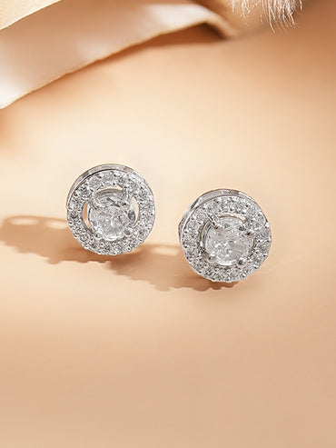 Rhodium Plated American Diamond Zirconia Round Charm Neklace Set