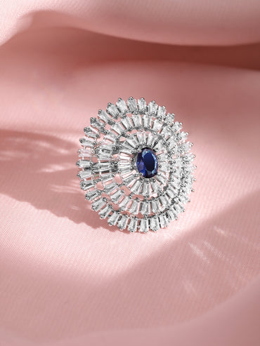 Blue American Diamond Zirconia Statement Ring