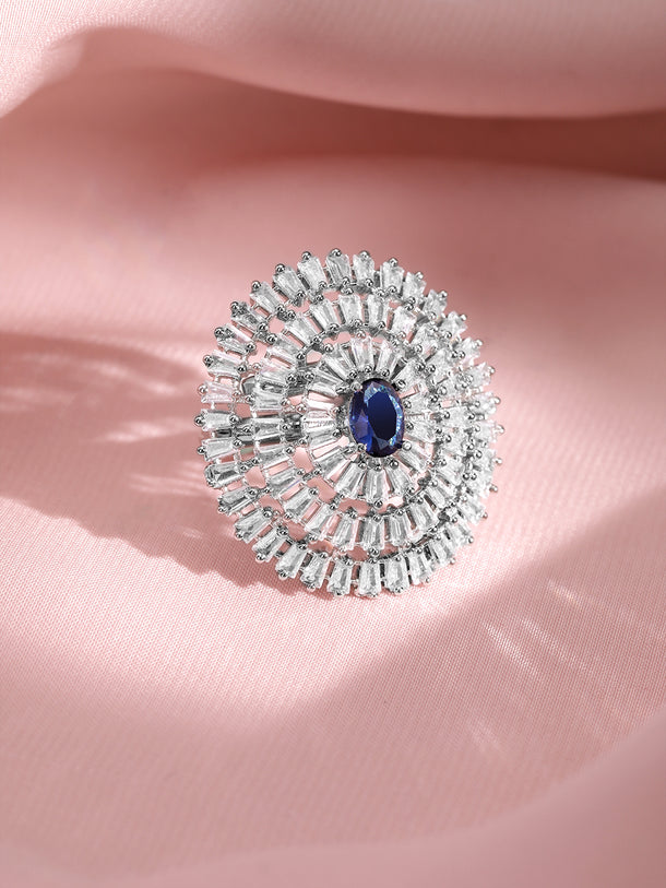 Blue American Diamond Zirconia Statement Ring