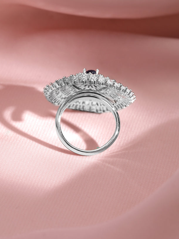 Blue American Diamond Zirconia Statement Ring