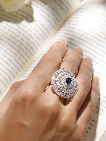 Blue American Diamond Zirconia Statement Ring