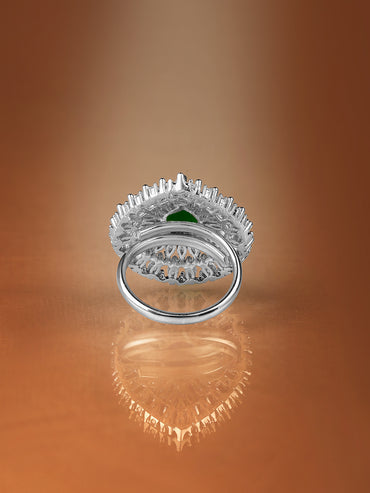 Rhodium Plated High Quality AD  Emerald Stone Studded Finger Ring