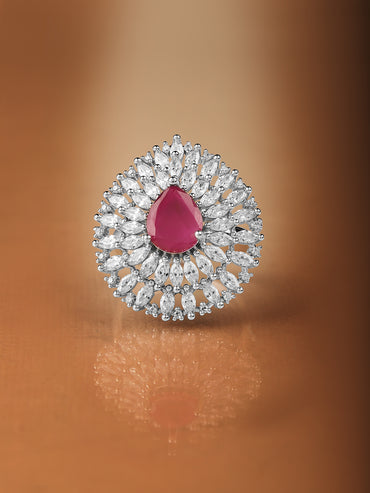 Green Studded American Diamond Zirconia Ring
