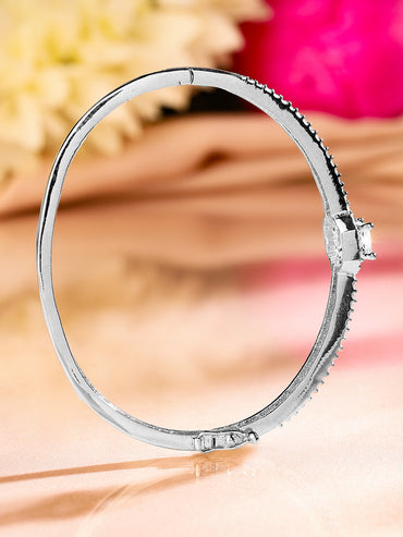 Rubans Rhodium-Plated Cubic Zirconia Dual Band Openable Bracelet â€“ Statement Jewelry