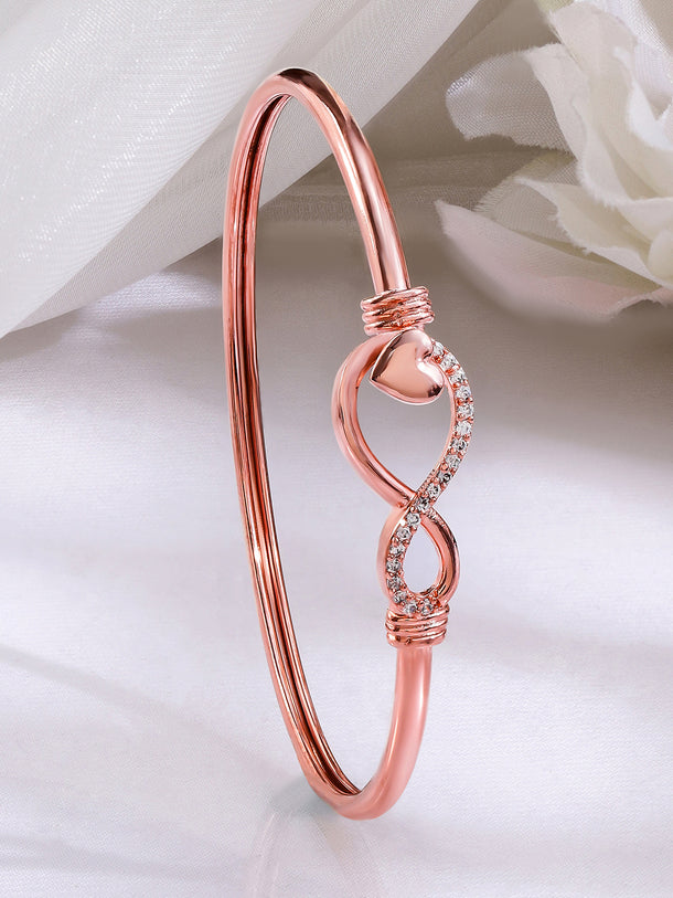 Rubans 18K Rose Gold-Plated Infinity & Heart Motif Crystal Zirconia Studded Sleek Bracelet