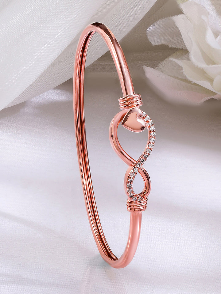Rubans 18K Rose Gold-Plated Infinity & Heart Motif Crystal Zirconia Studded Sleek Bracelet