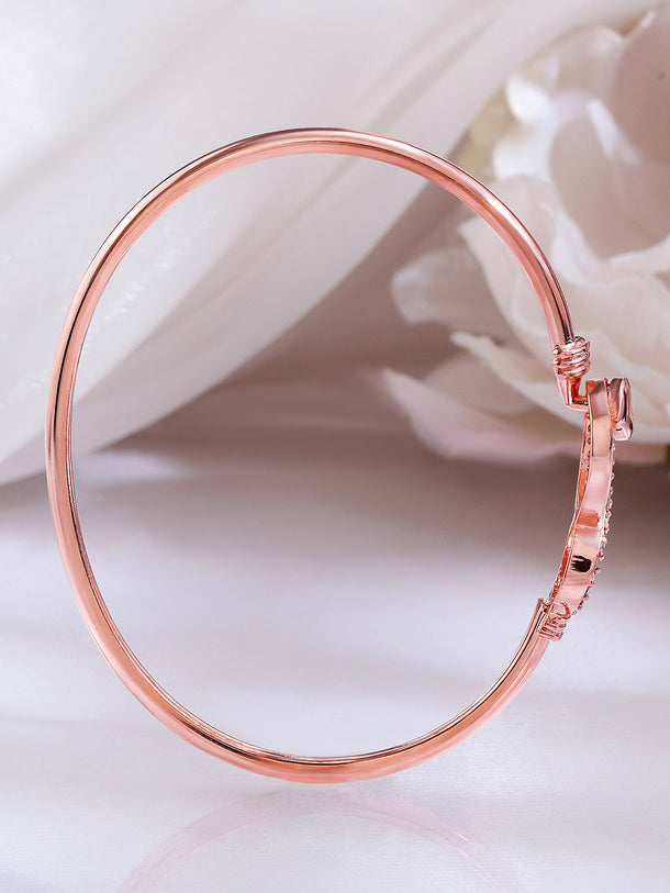 Rubans 18K Rose Gold-Plated Infinity & Heart Motif Crystal Zirconia Studded Sleek Bracelet