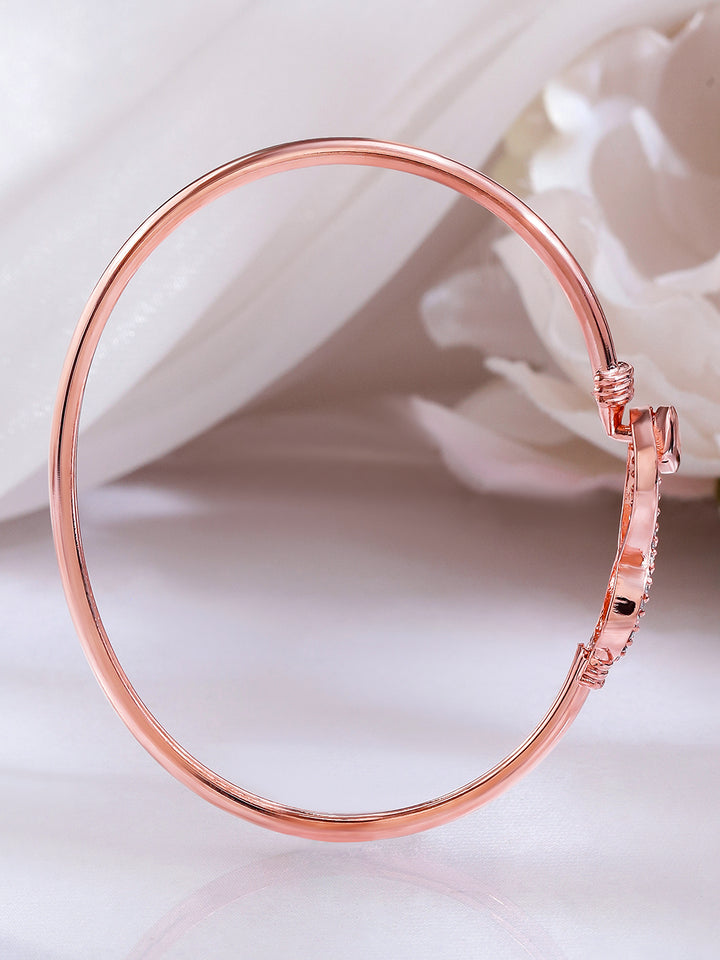 Rubans 18K Rose Gold-Plated Infinity & Heart Motif Crystal Zirconia Studded Sleek Bracelet