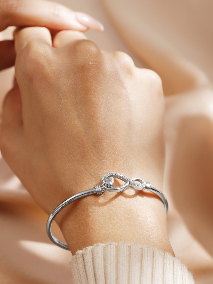 Rubans Rhodium-Plated Infinity & Heart Motif Crystal Zirconia Studded Sleek Bracelet