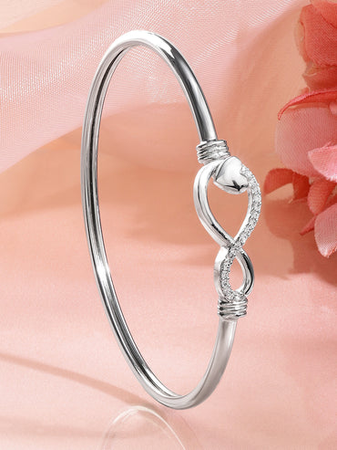 Rubans Rhodium-Plated Infinity & Heart Motif Crystal Zirconia Studded Sleek Bracelet
